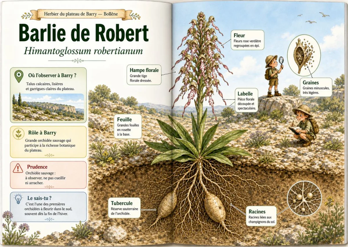 Infographie botanique sur Barlie de Robert dans la flore du massif de Barry à Bollène