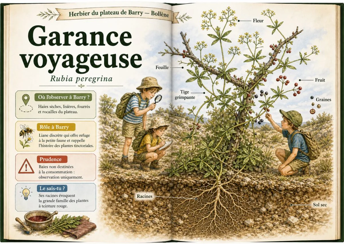 Infographie botanique sur Garance voyageuse dans la flore du massif de Barry à Bollène
