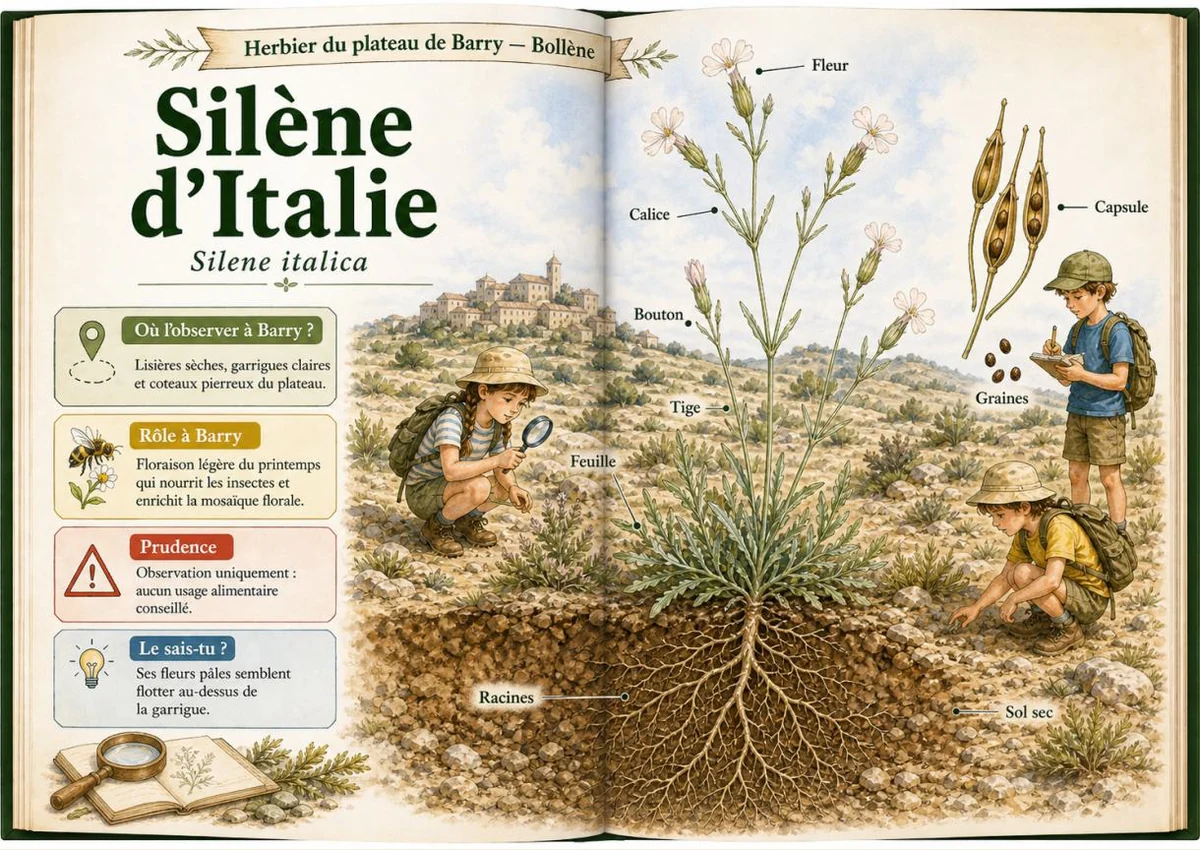 Infographie botanique sur Silène d’Italie dans la flore du massif de Barry à Bollène